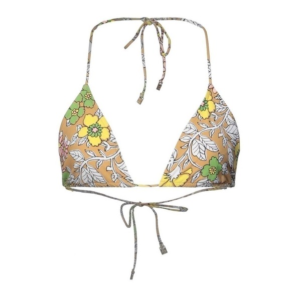 NWOT TORY BURCH STRING BIKINI TOP - BROWN WALLPAPER FLOWER PRINT SZ-SMALL (B242) - Picture 1 of 6